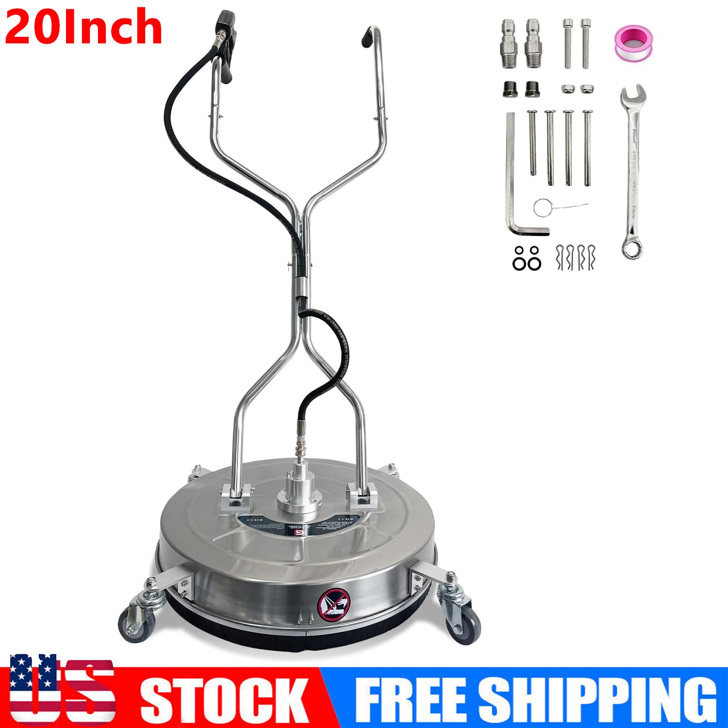 20″ Pressure Washer Surface Cleaner 4600PSI w/ Handles & Wheels Stainless Steel