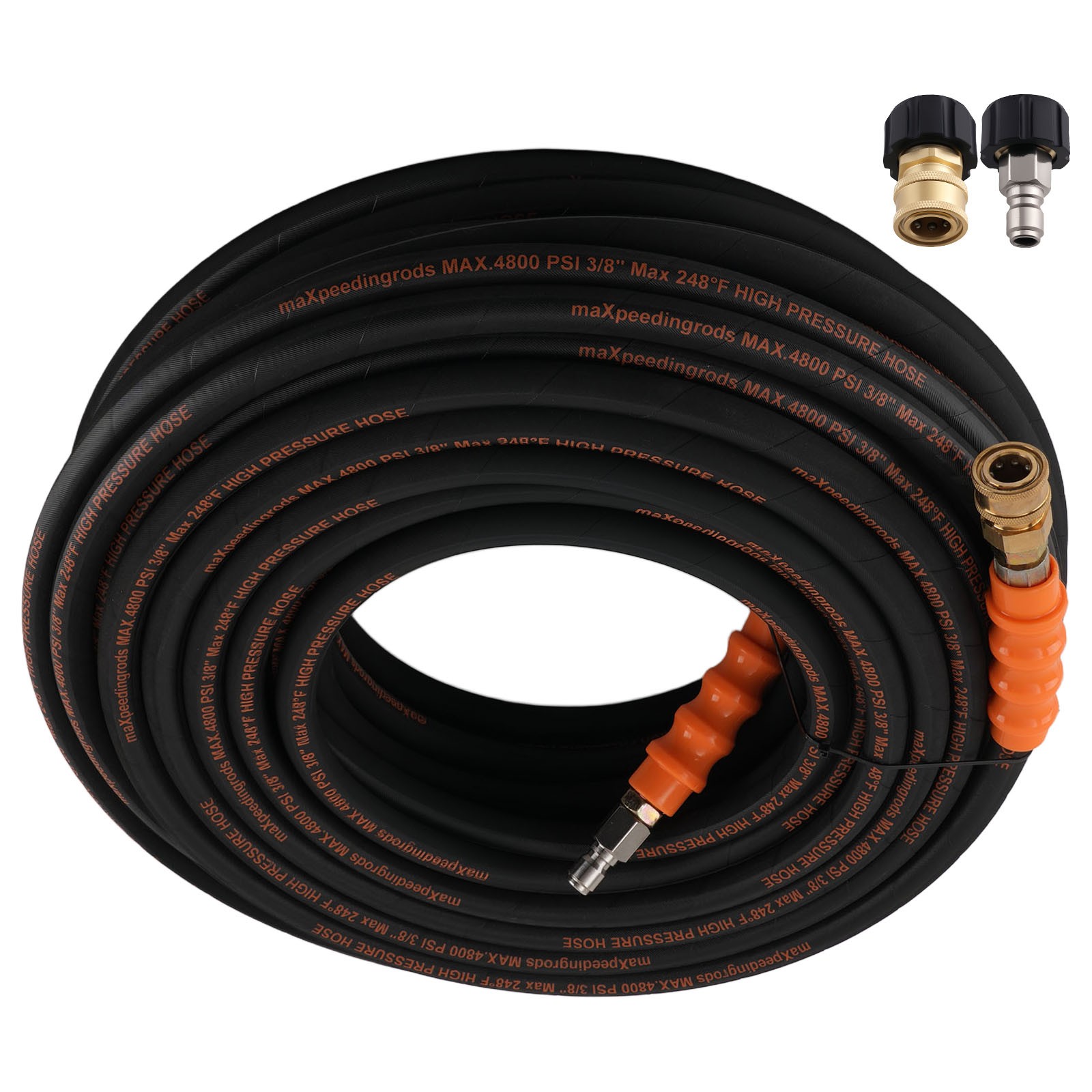 150 Feet Pressure Washer Hose 3/8″ 4800PSI Steel Wire Braid M22-14mm 3/8″ Adapte