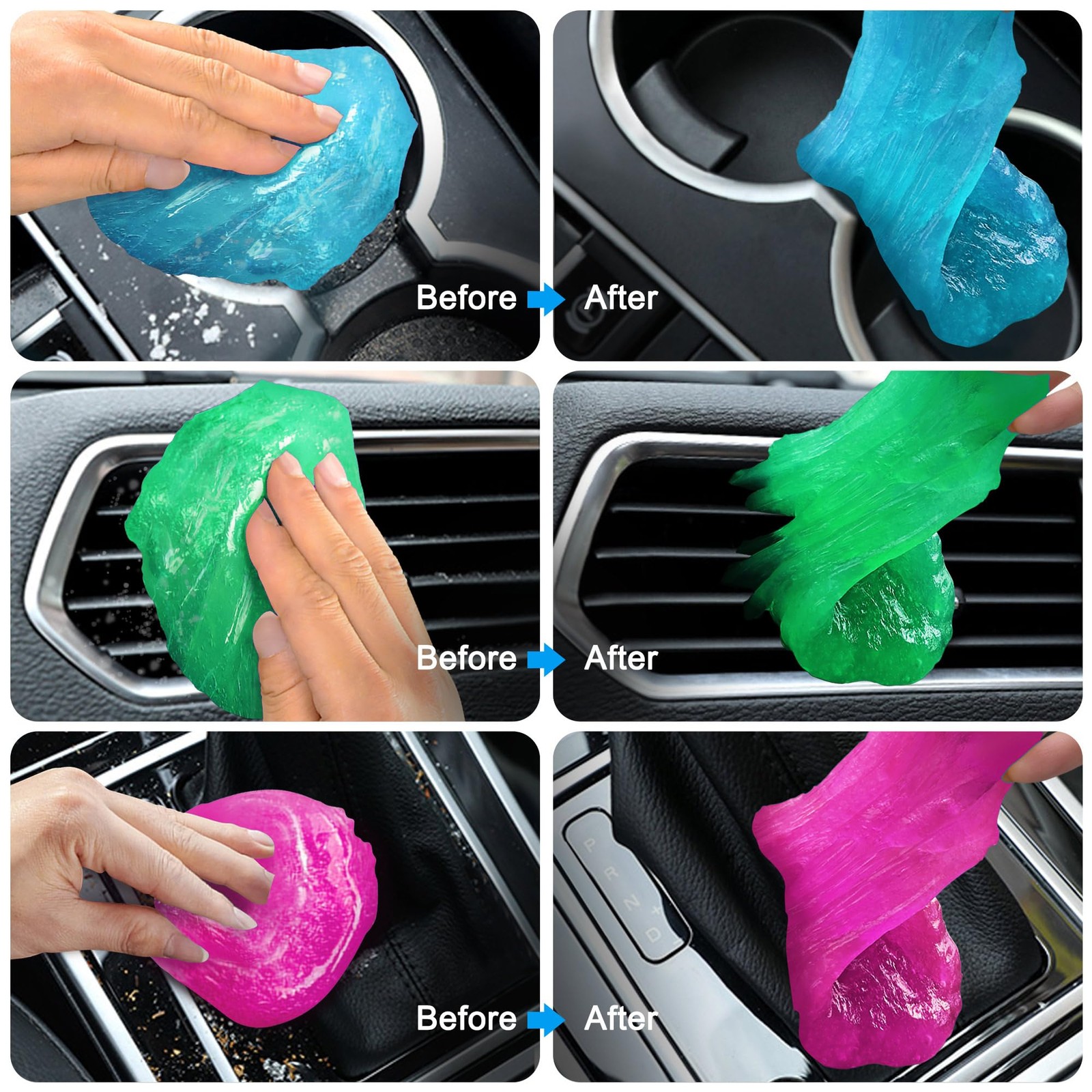 Car Cleaning Gels 4-Pack, 4 Count (Pack of 1), Blue,Yellow,Green,Pink
