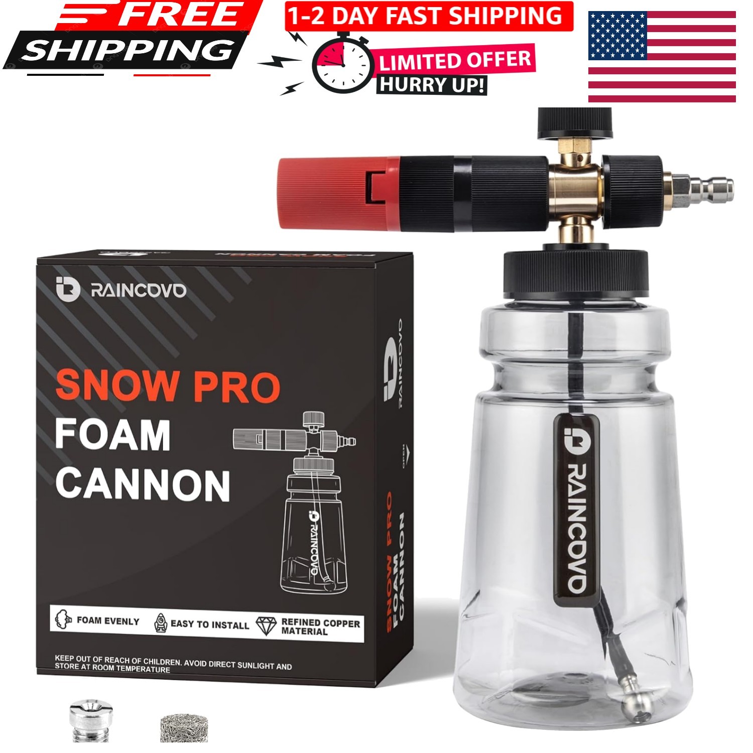 Raincovo Foam Cannon Wide Mouth for Pressure Washer, Thick Snow Foam Lance for C