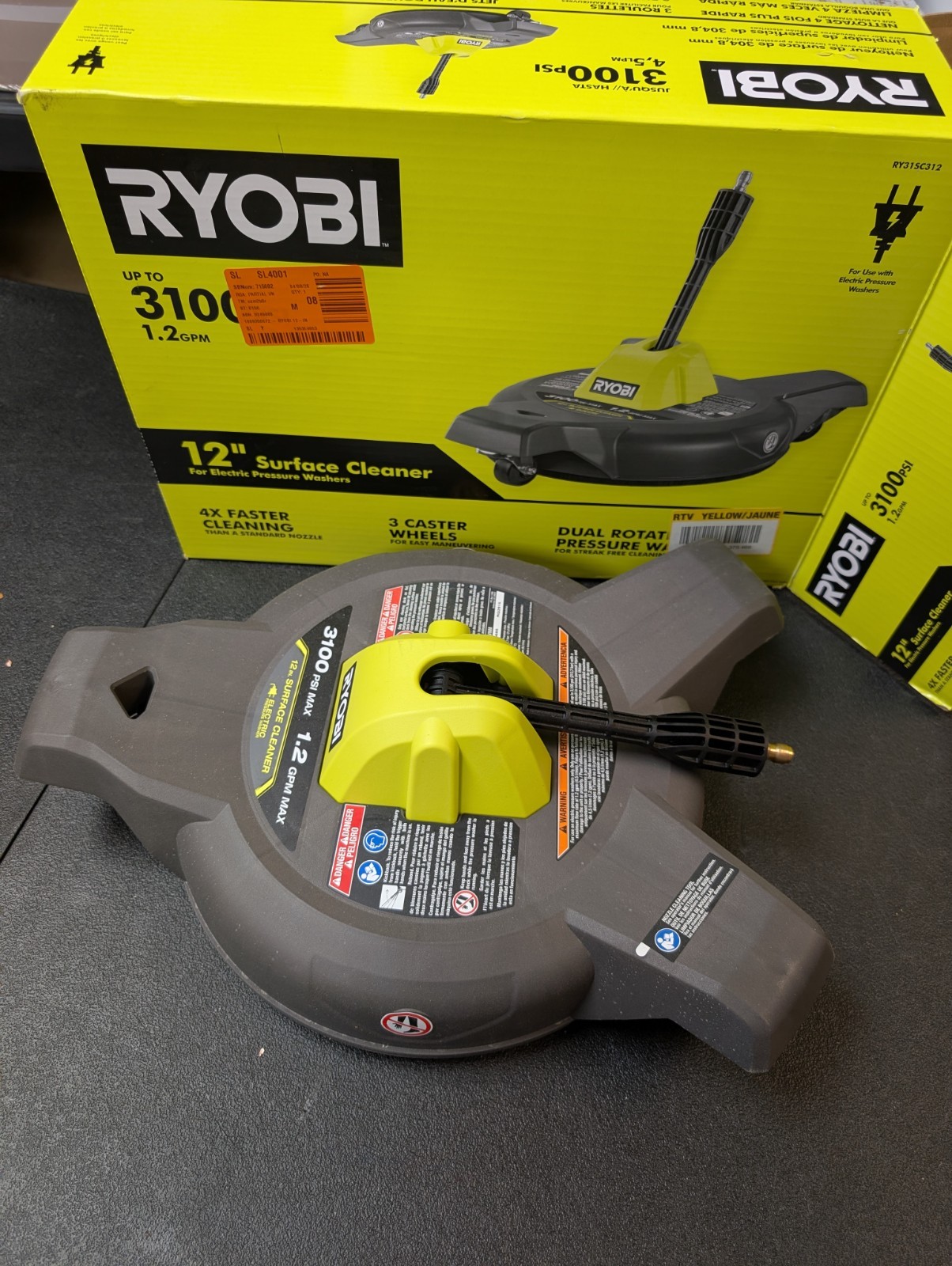RYOBI 12 in. 3100 PSI Electric Pressure Washer Surface Cleaner with Caster