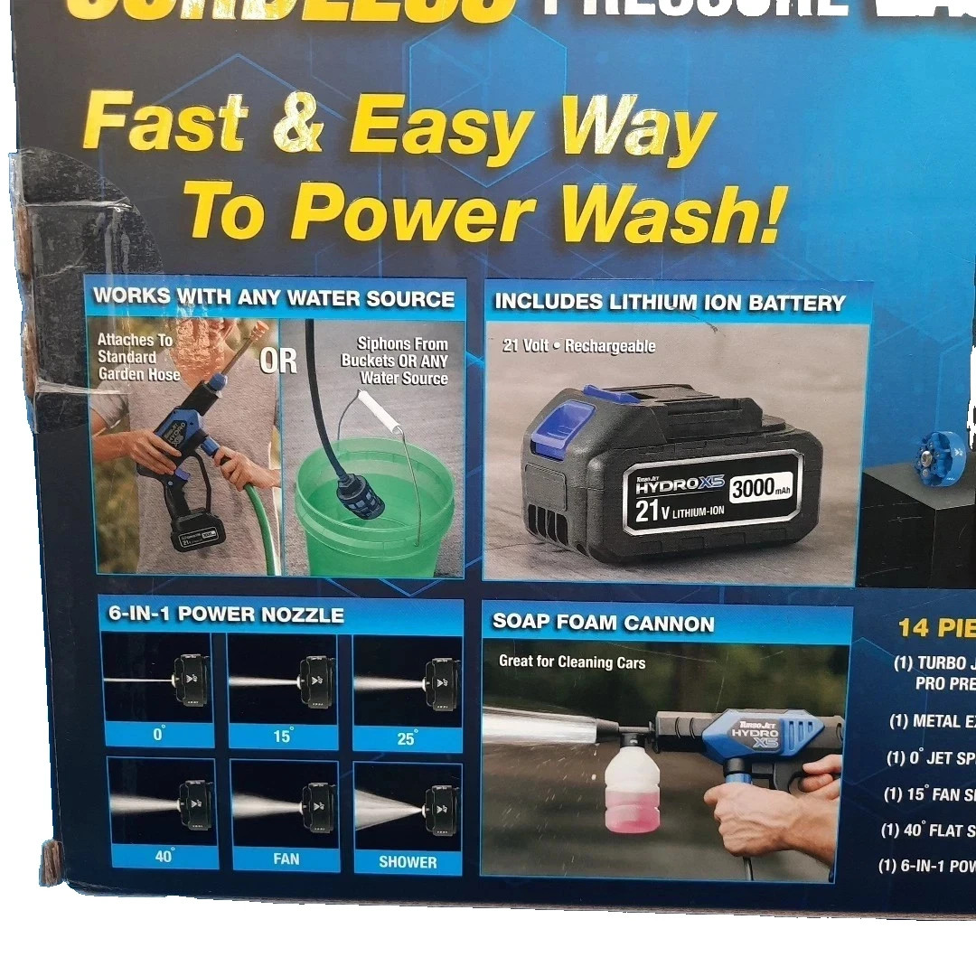 Ontel Turbo Jet HydroX5Pro Portable Cordless PressureWasher 21V 3000mAh OPEN BOX