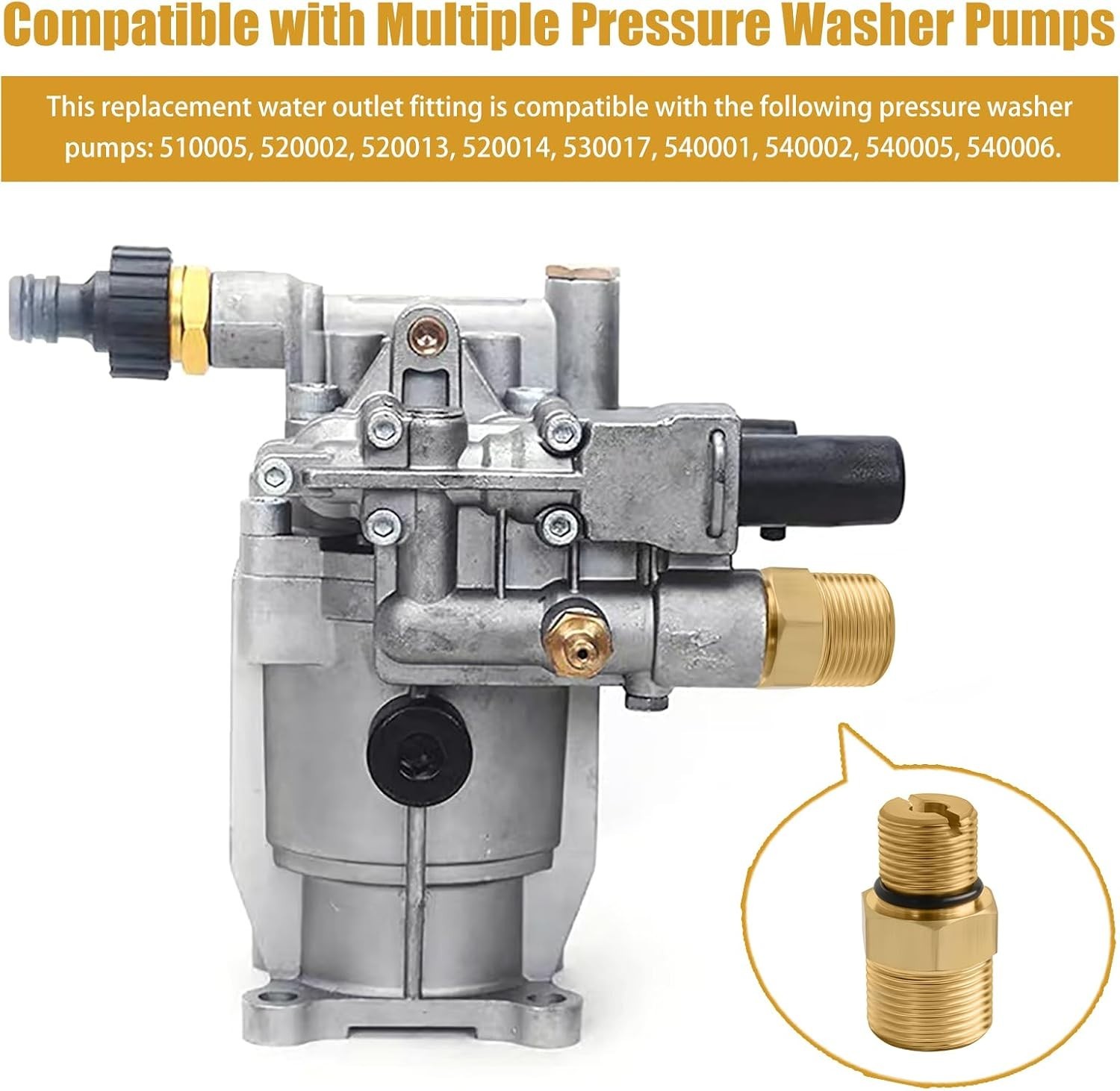 Outlet Connector Pressure Washer Pump Brass Fitting 3/8 Inch NPT