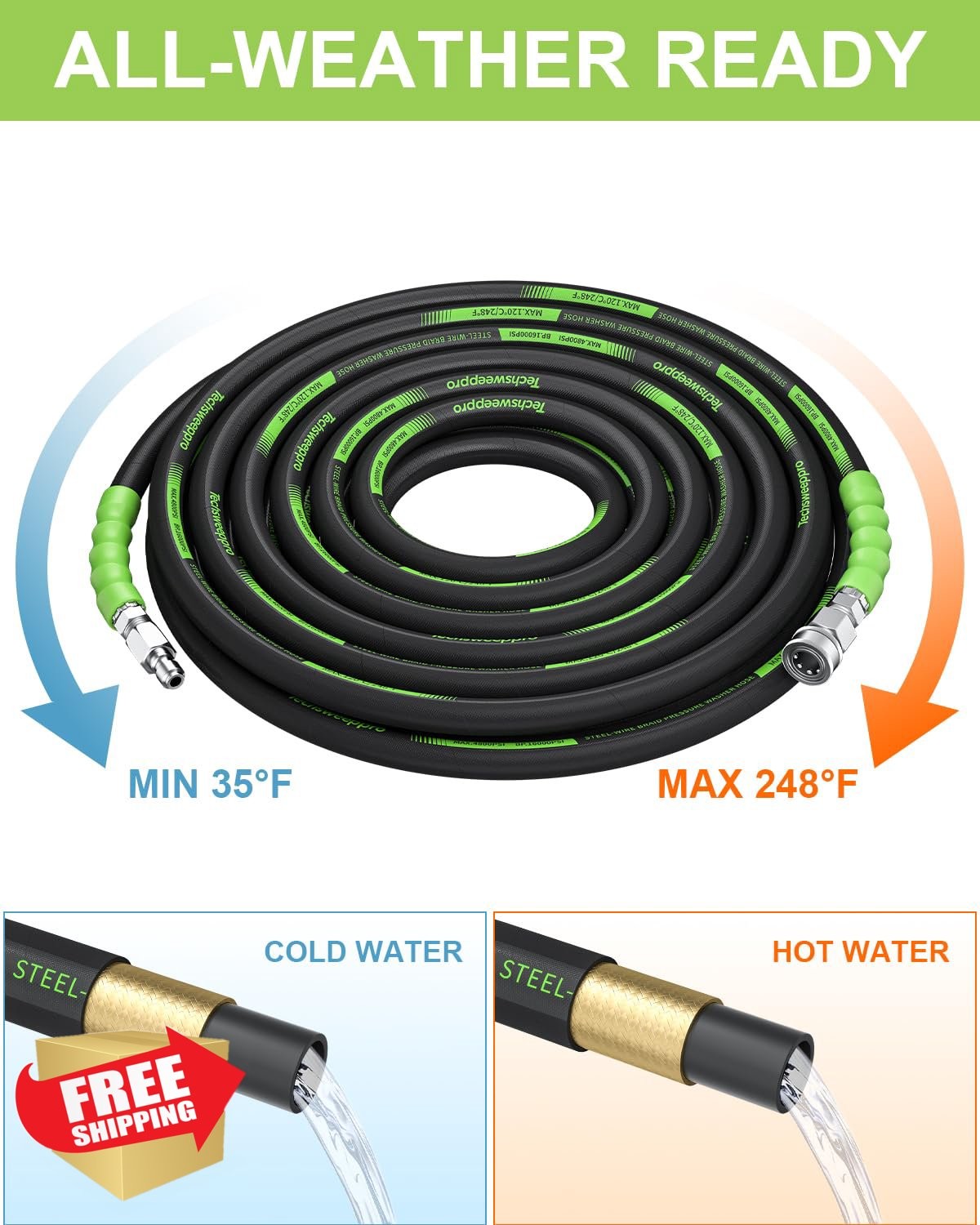 TechSweepPro 100FT Pressure Washer Hose Black