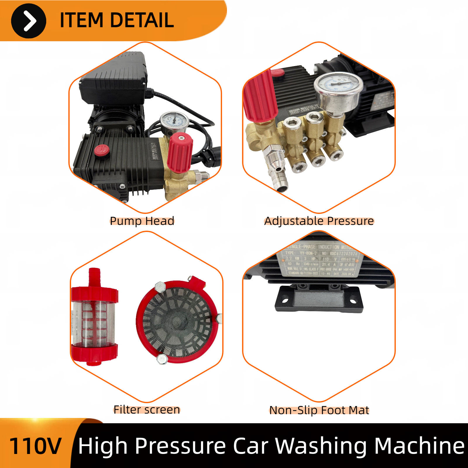 Car Washing Machine High Pressure Pump Household 110V Water Gun Cleaning Pump