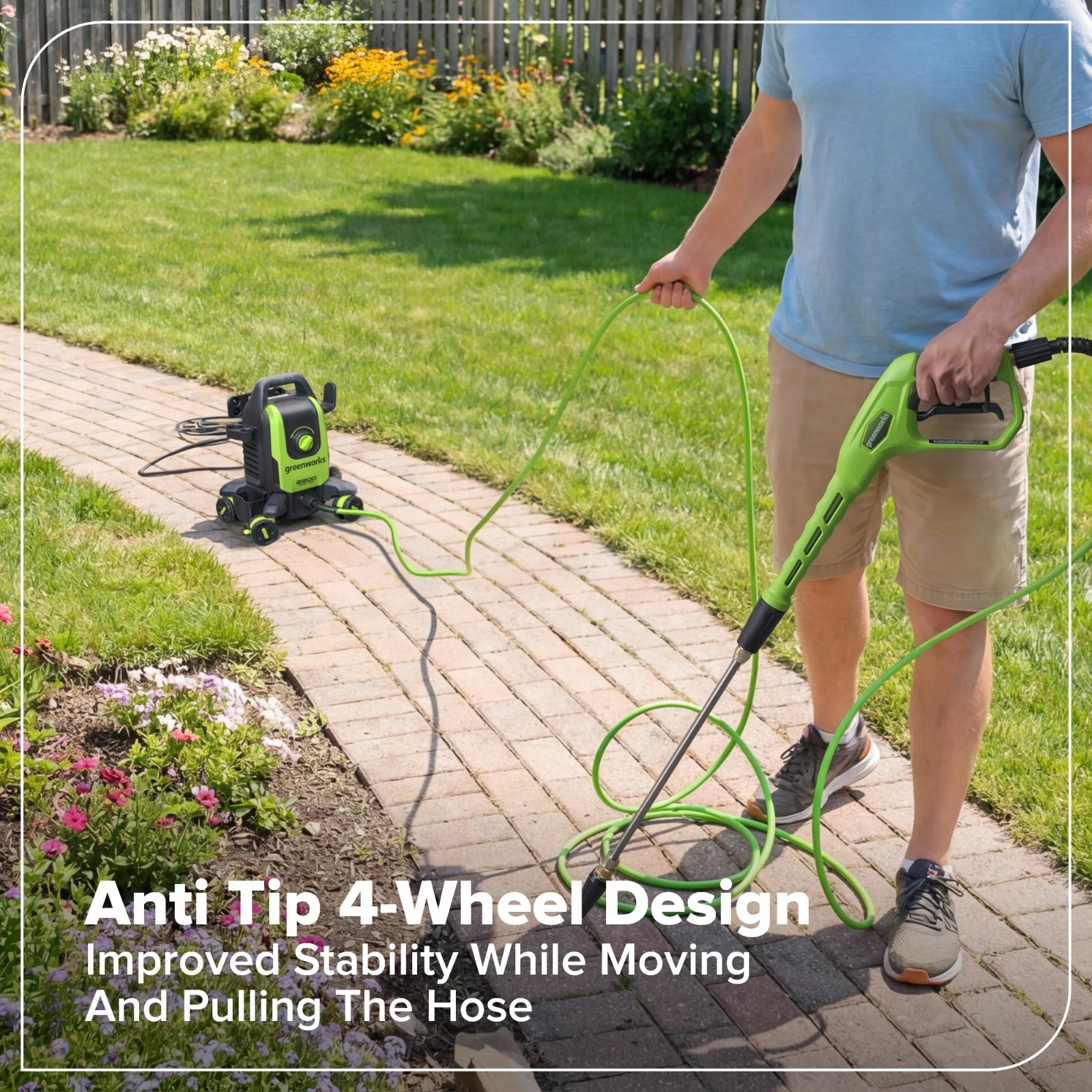 Greenworks 2200PSI 1.2GPM Four-Wheel Pressure Washer w/5 Nozzles& Detergent Tank