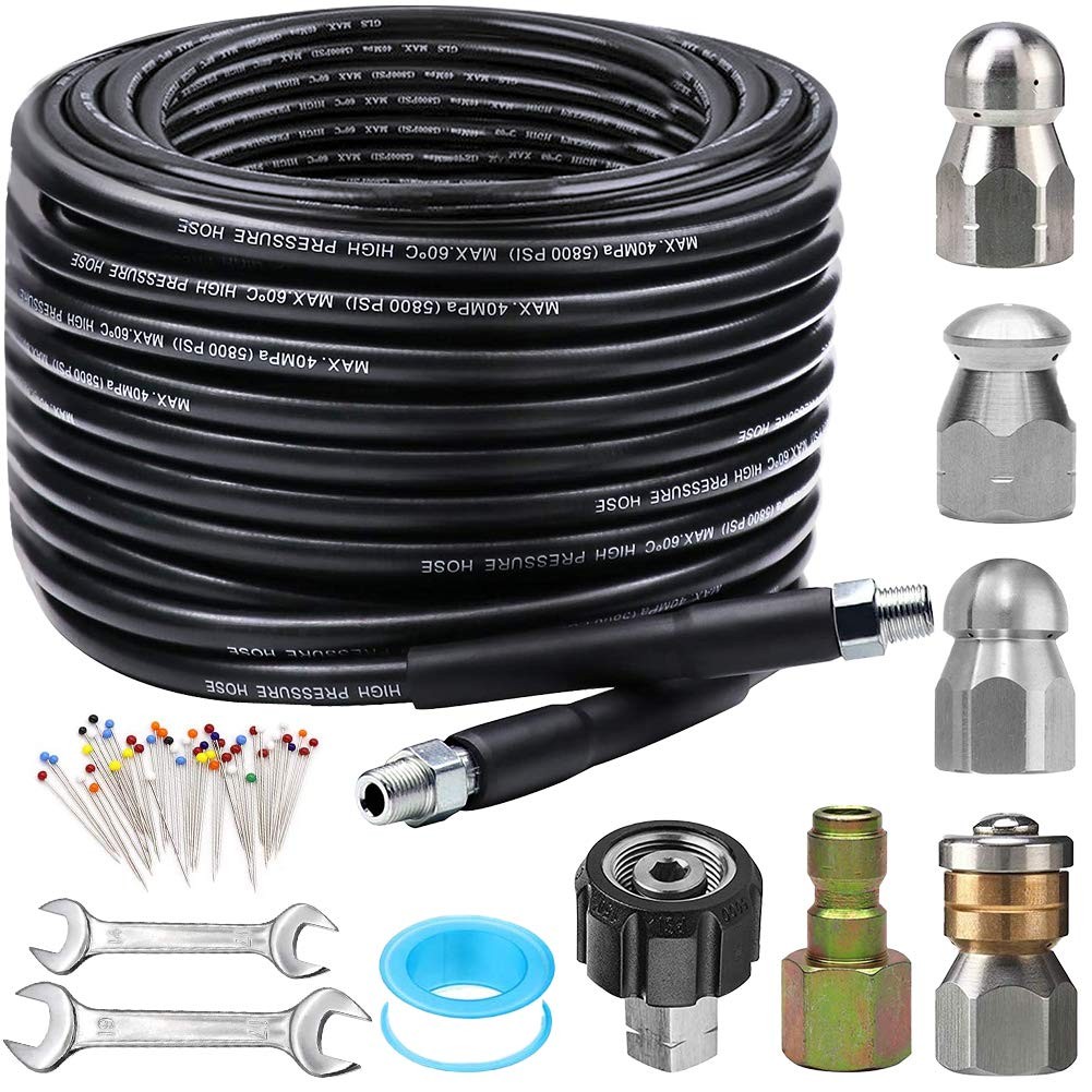 Sewer Jetter Kit for Pressure Washer 100FT, 5800PSI Drain Cleaner Hose 1/4 In…