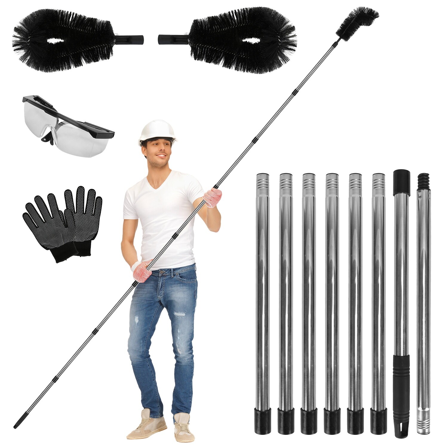 Gutter Cleaning Tools from the Ground Adjustable Rain Gutter Cleaning 2 Brushes