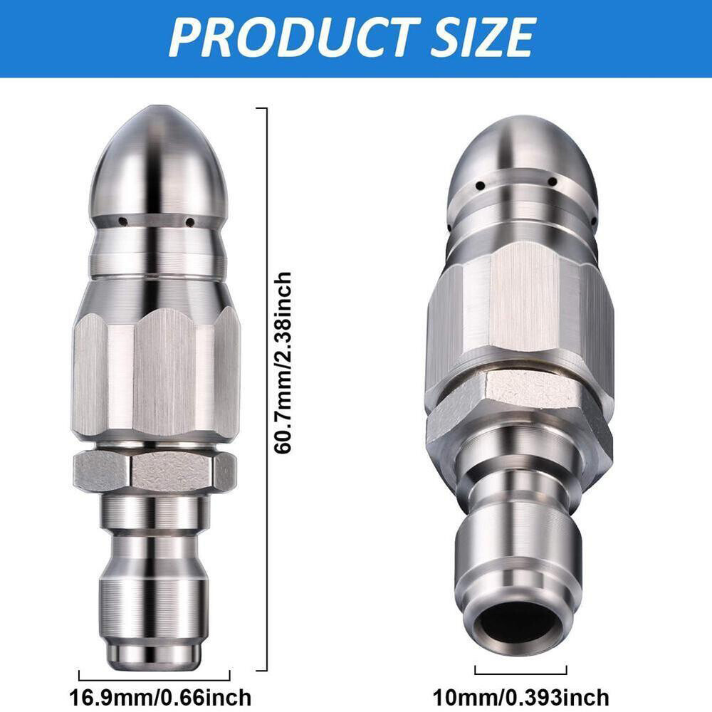 Pressure Washer 1/4” Male Drain Sewer Cleaning Pipe Jetter Rotating Nozzle Tool