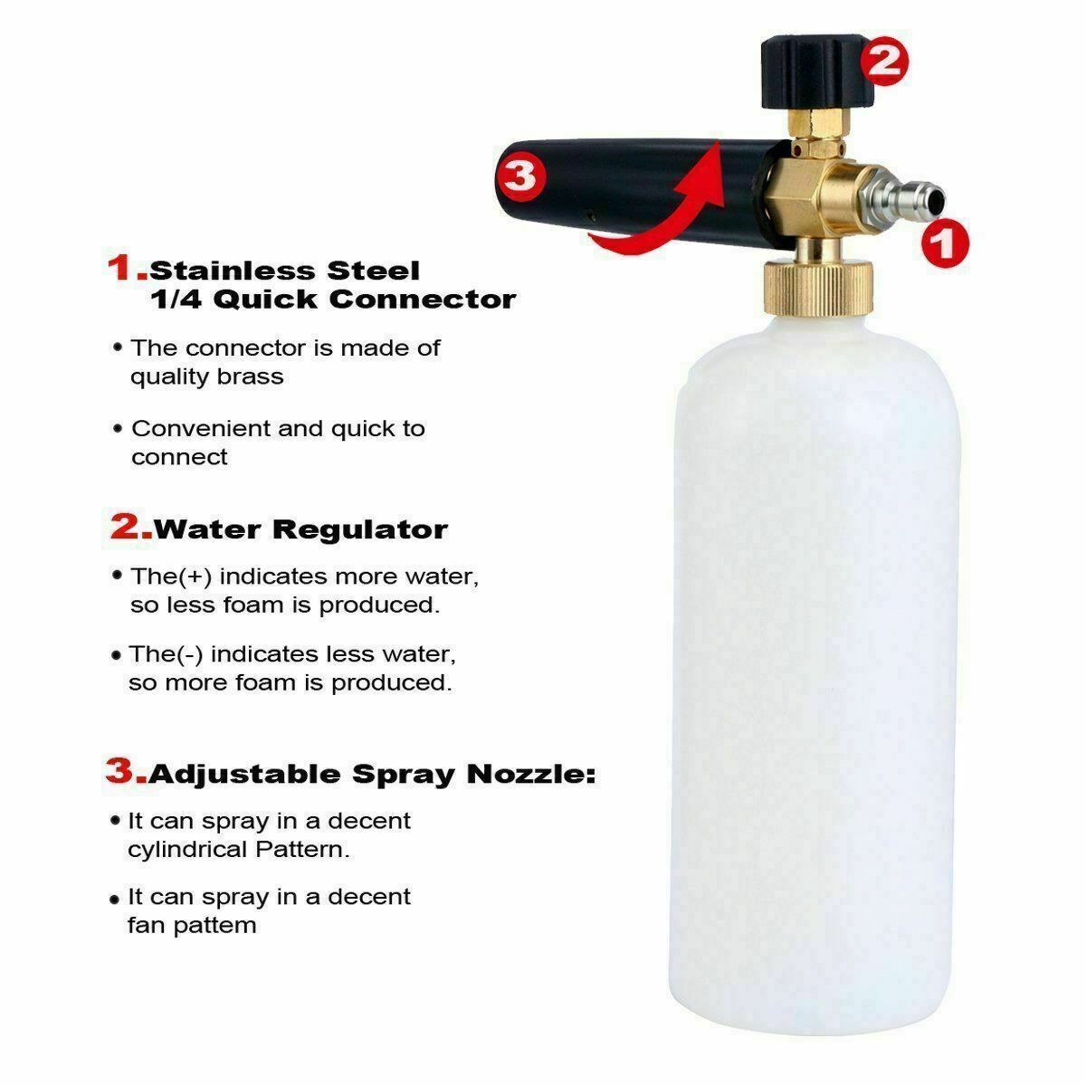 Foam cannon for car wash with 1/4 adapter (1.15m or 1.25 mm orifice)