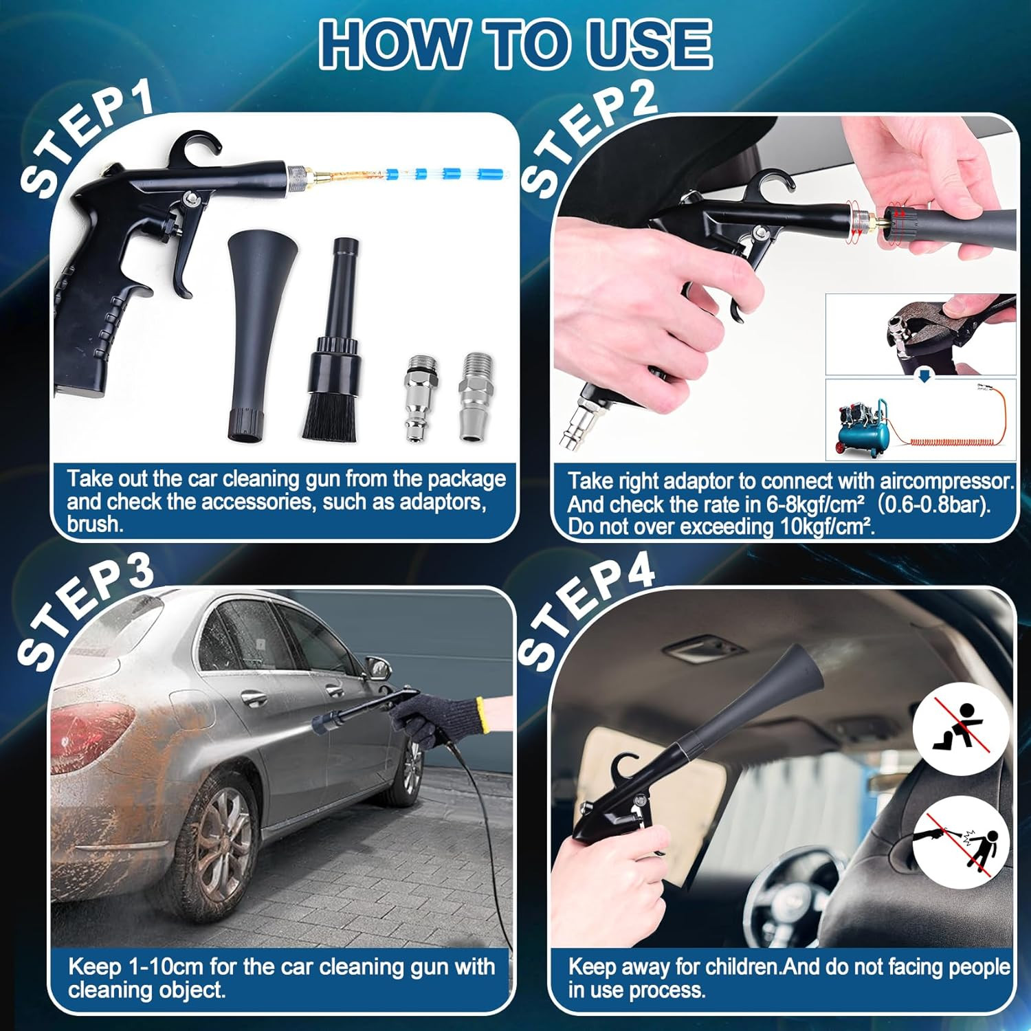 Car Cleaning Gun Detailing Interior Dryer Air Blow Gun, High Pressure Blower Gun