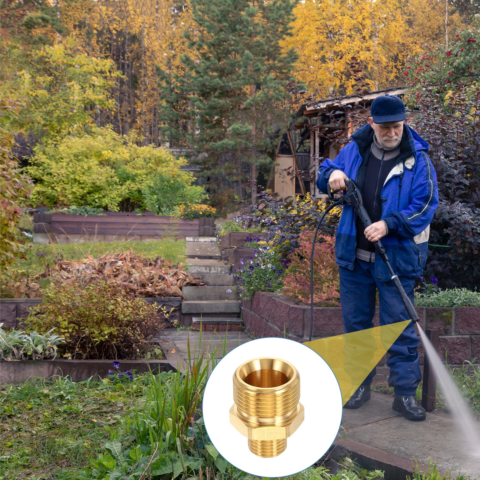 2Pcs Pressure Washer Adapter with Tape, G1/4″ Male to M22 14mm Male Brass
