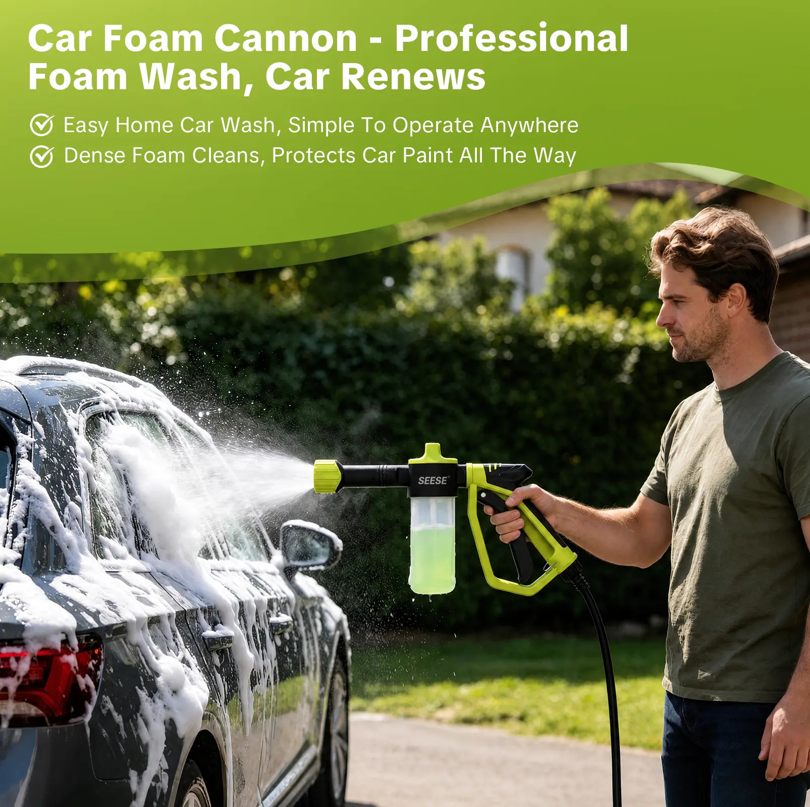 Seese Car Wash Foam Gun for Garden Hose, Foam Cannon Car Wash Kit with High Pres