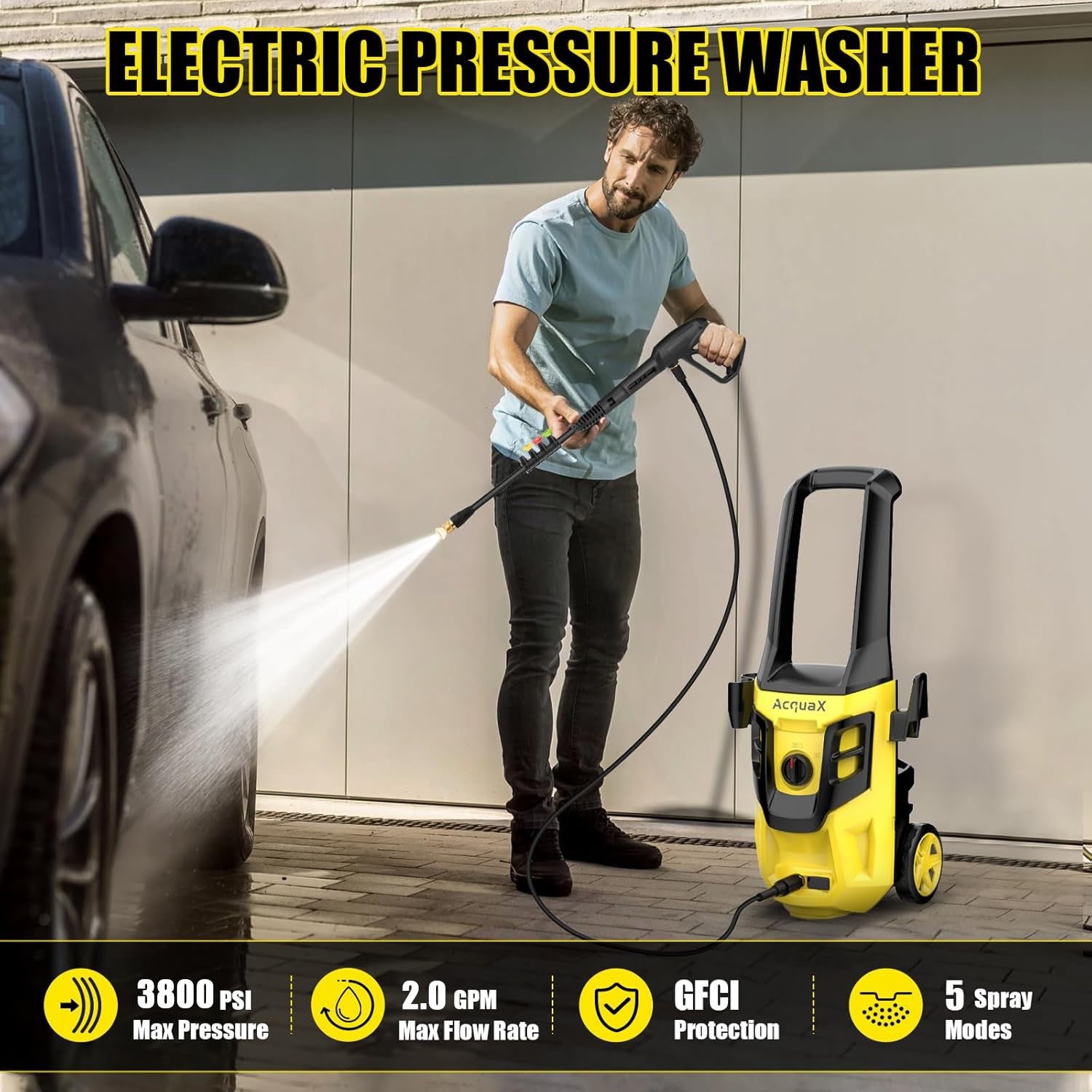 AcquaX Electric Pressure Washer 3800PSI 2GPM Power Washer Cold Water Yellow New