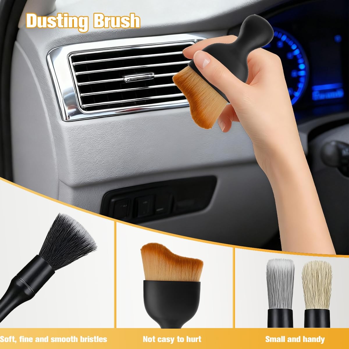 FALVFUN 5PCS Car Detailing Brush Kit, Including 3 Ultra Soft No 5PCS, Black