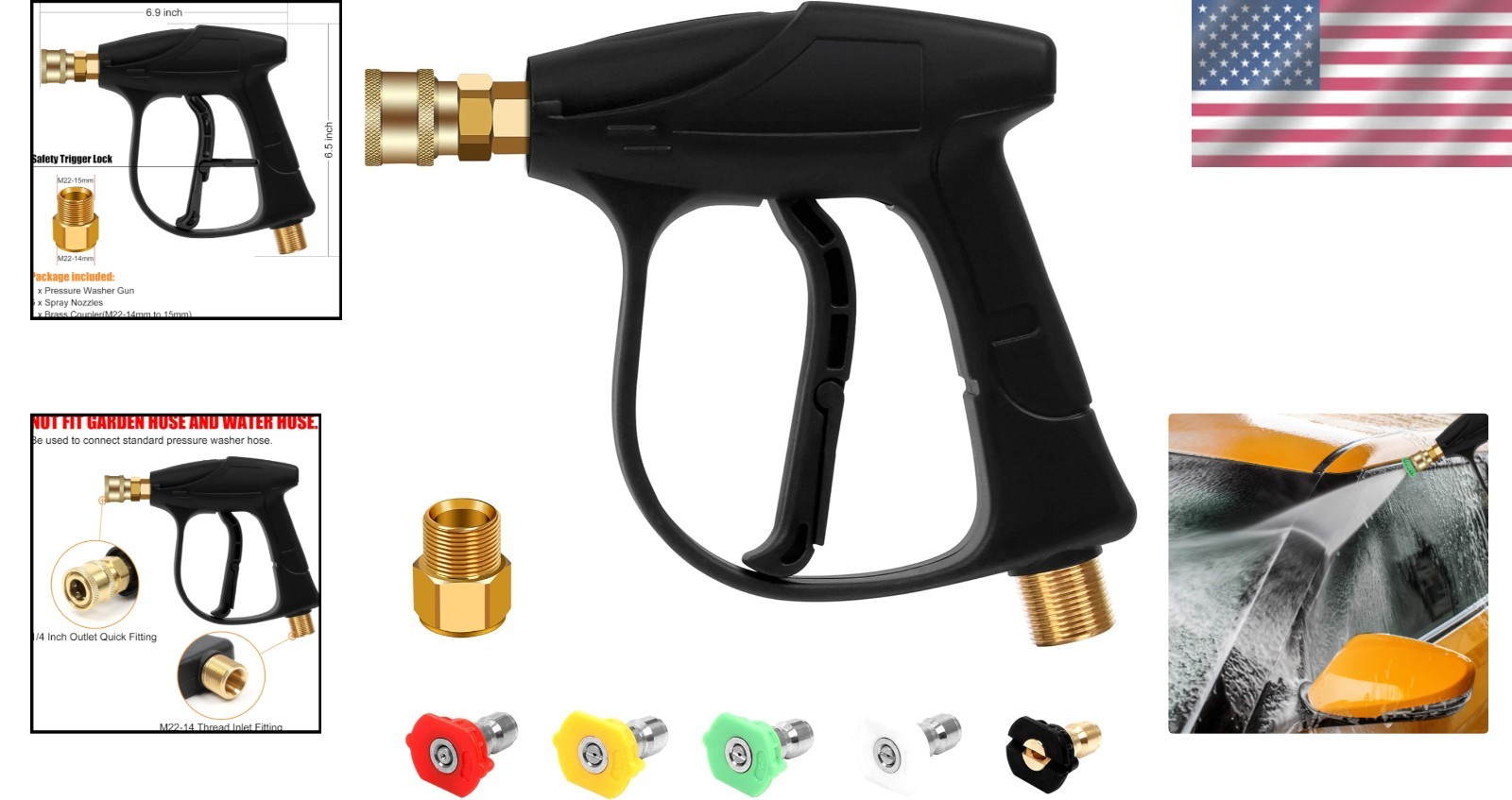 4350 PSI Car Washer Gun with 5 Spray Nozzles & Quick Connect Coupler