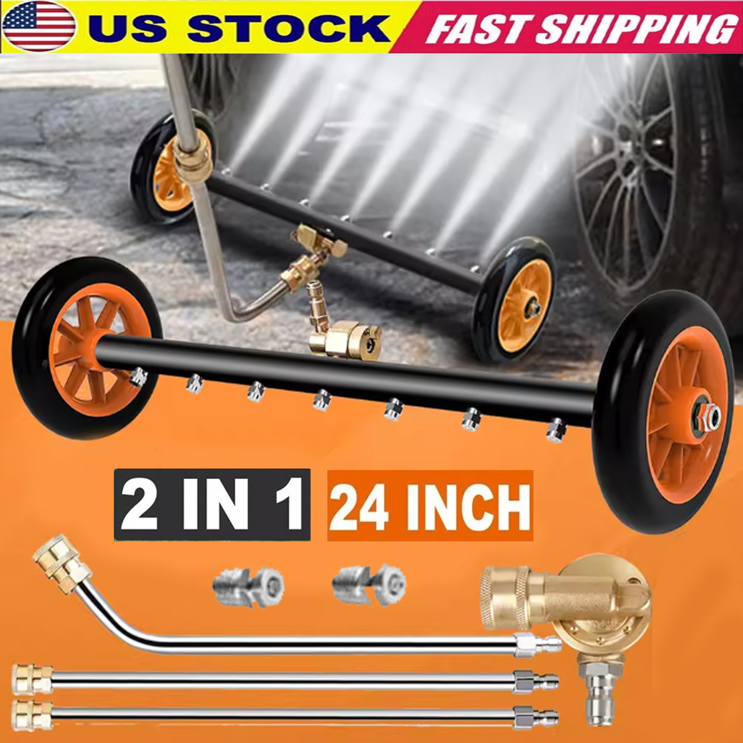 4000 PSI 24″Under Car Pressure Washer Undercarriage Cleaner Underbody Wash Broom