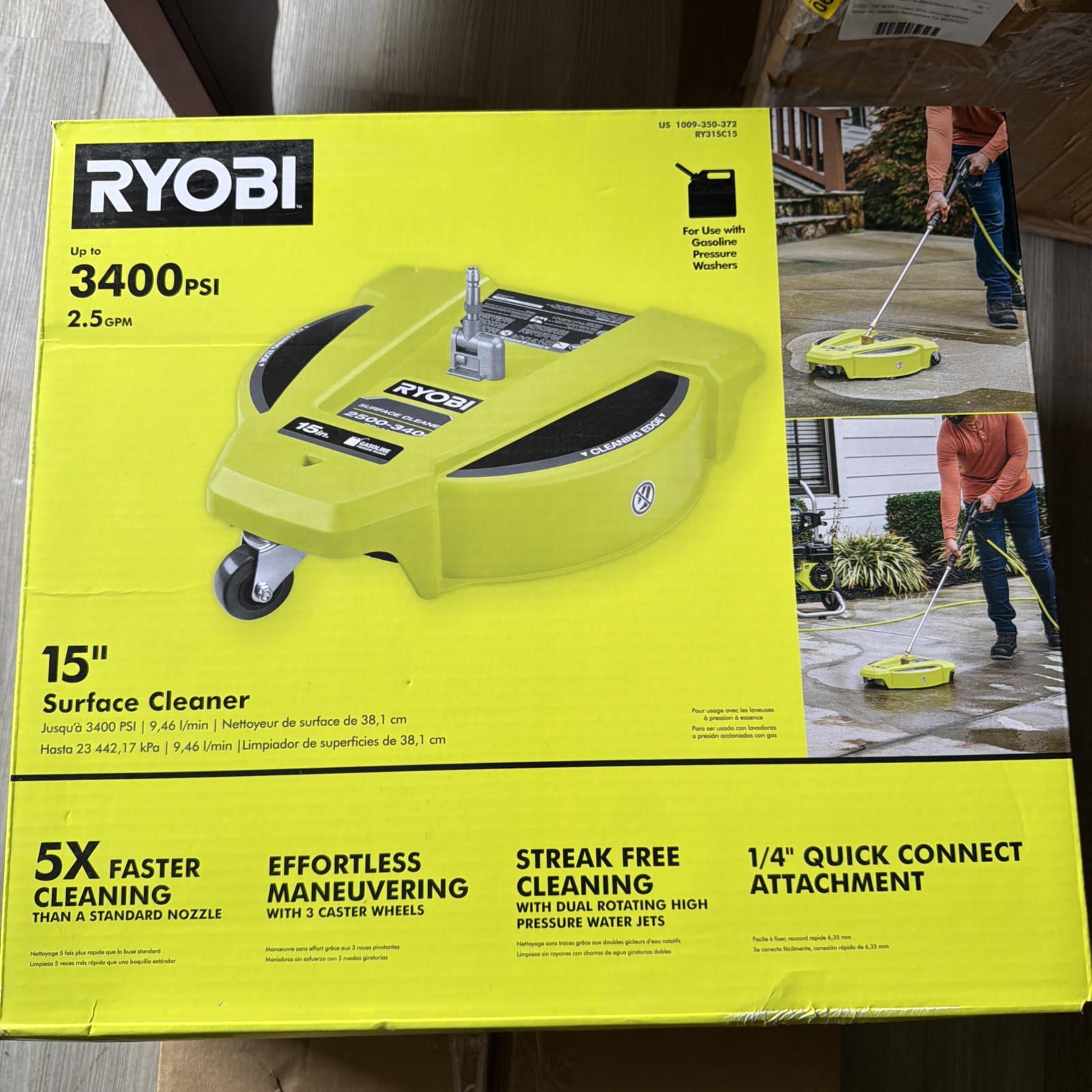 RY31SC15, Ryobi 15 in. 3400 PSI Pressure Washer Surface Cleaner with Wheels