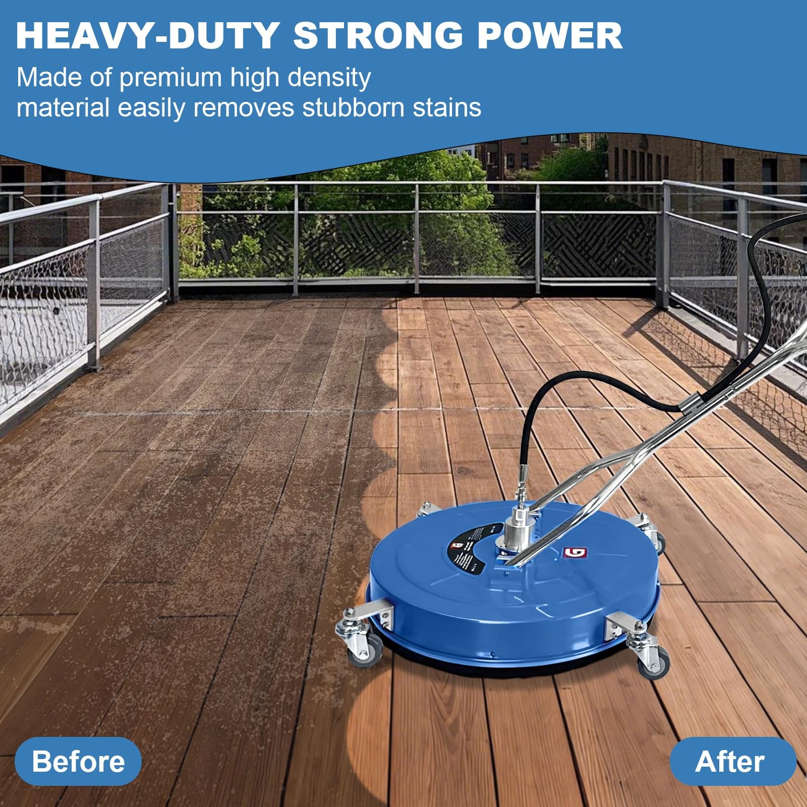 24″ Pressure Washer Surface Cleaner 4900PSI w/ Handles & Wheels Stainless Steel