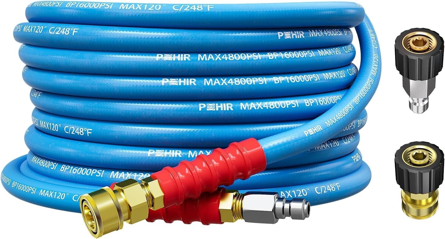 POHIR 25FT 3/8″ Pressure Washer Hose 4800PSI Flexible Power Wire Extension Hose