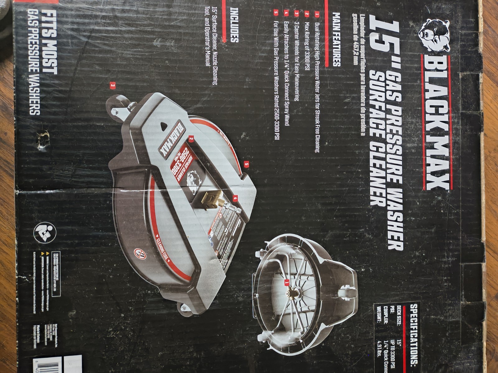 BLACK MAX 15″ Wheeled 3300PSI Surface Cleaner *Sealed*