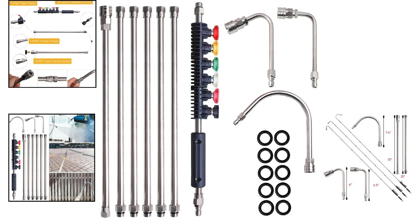 Versatile Power Washer Lance Set with 6 Nozzle Tips & Gutter Cleaner – 4000 PSI