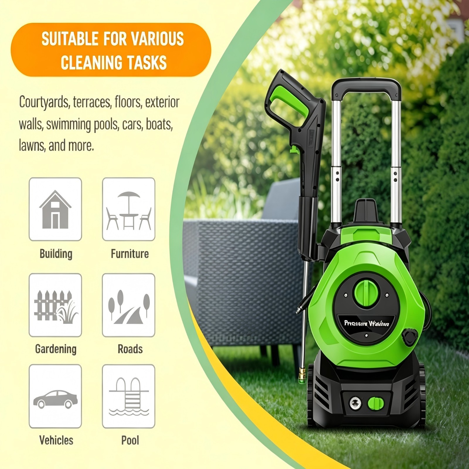 Pressure Washer 4200PSI 2.5GPM, Foam Cannon, Stainless Steel Lance, for Car