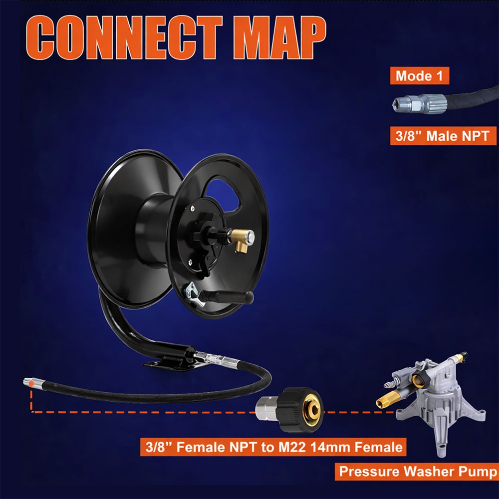 Interstate Pneumatics PW7190 3/8 Inch x 100′ Steel Hose Reel with Swivel Fitting