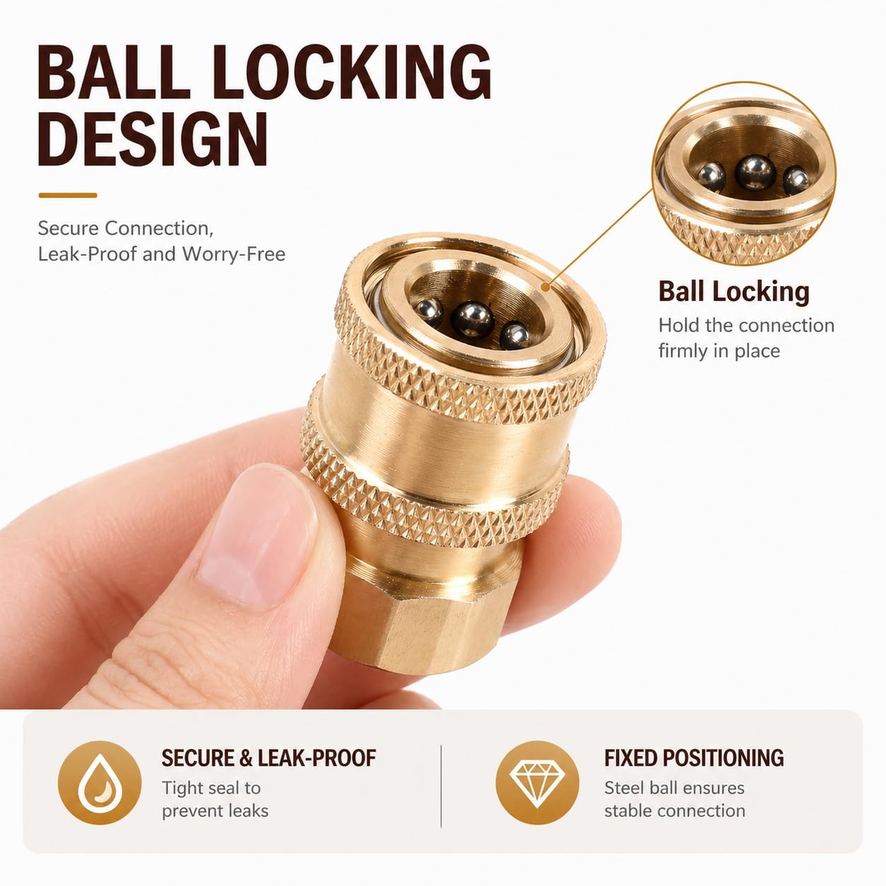 3 Pack Brass Pressure Washer Quick Connect Coupler 1/4 Inch Female NPT