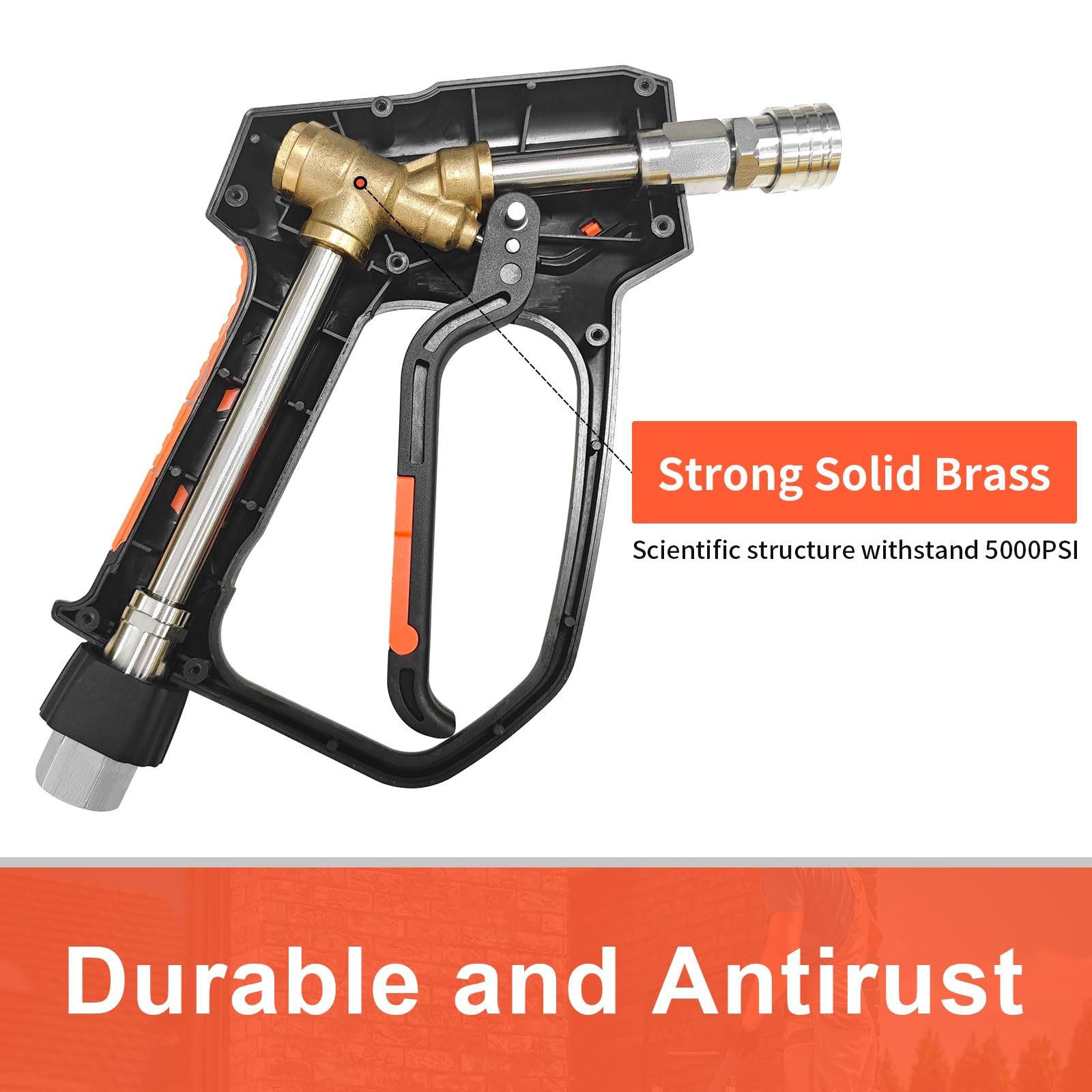 5000 PSI Pressure Washer Gun 10.5 GPM 3/8 Swivel Plug M2214mm/15mm Fitting