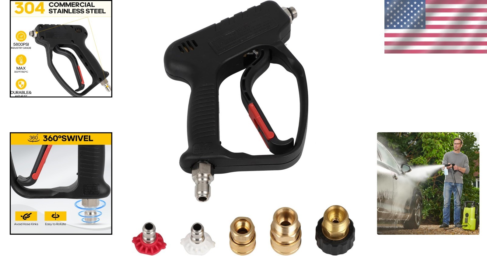 8 GPM High-Performance Pressure Washer Gun with Adapters and Soap Dispenser