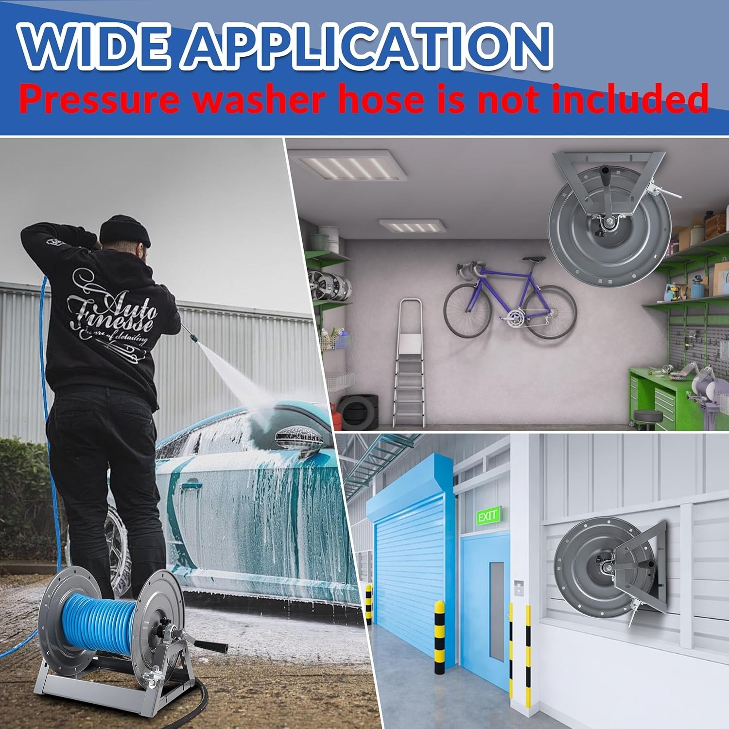 Durable 300FT Hose Reel for Pressure Washers – Fits Most Brands, Easy Install