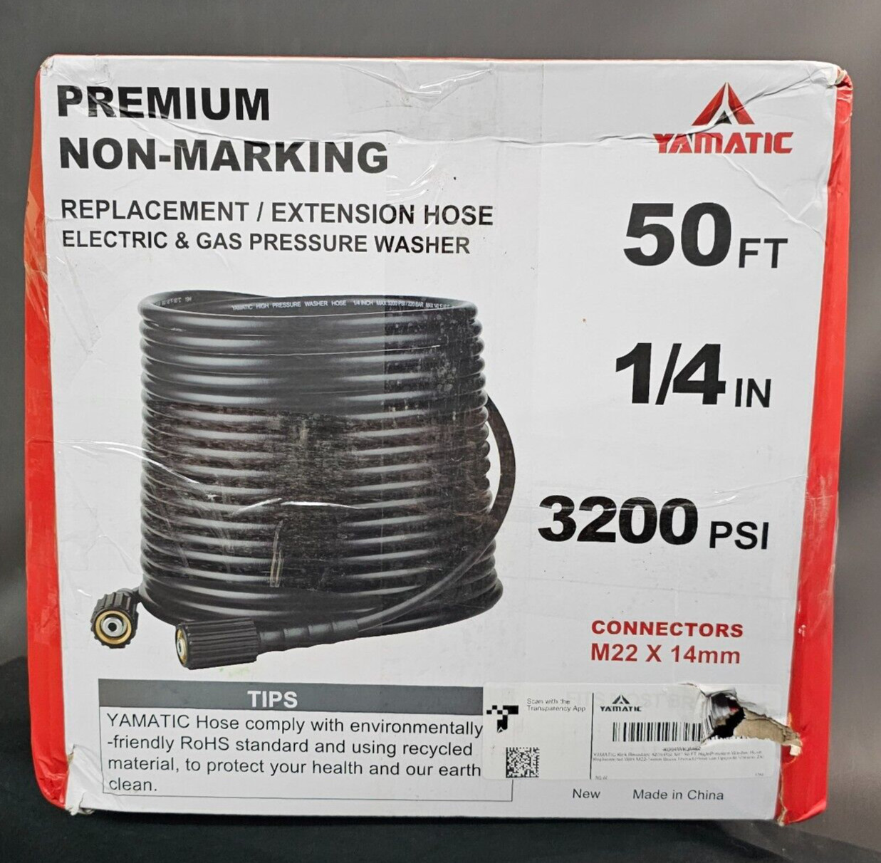 YAMATIC 3200 PSI Pressure Washer Hose Kink Resistance 1/4″ M22-14mm