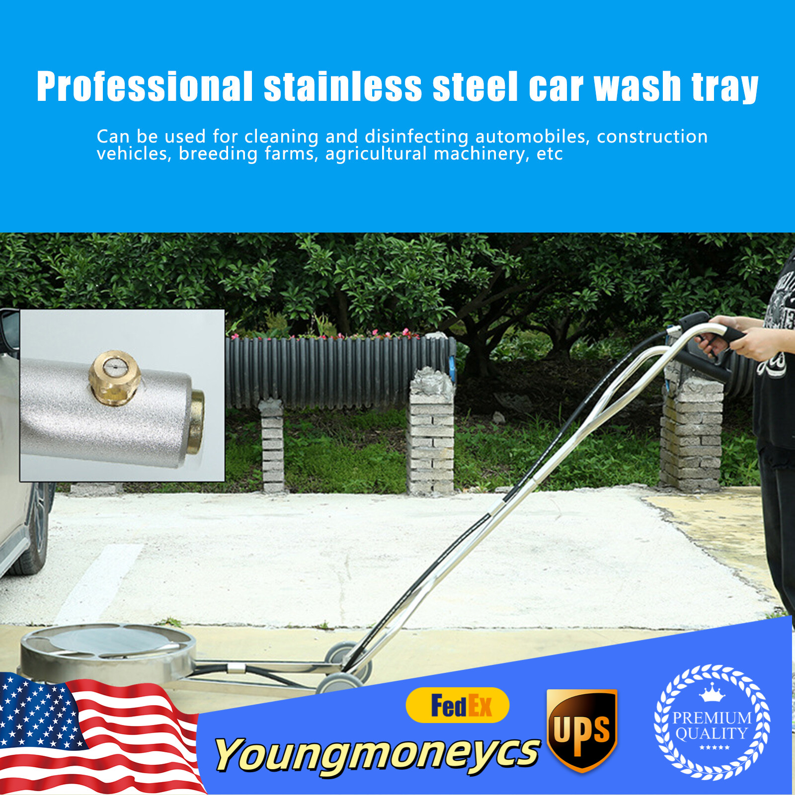 30.2L Pressure Washer 2 Nozzles Undercarriage Cleaner Under Car Chassis Cleaner