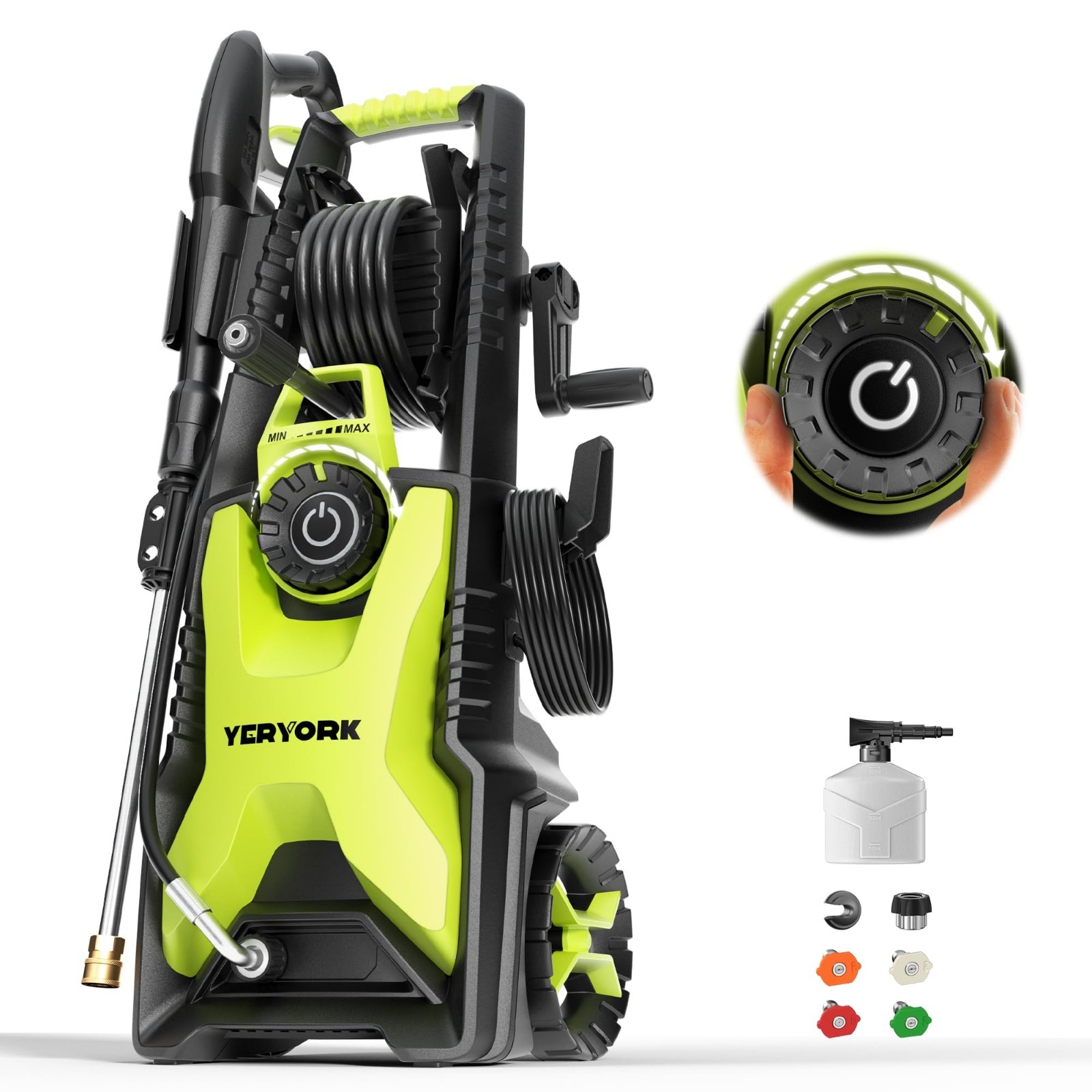 Adjustable 5000 PSI Pressure Washer, 2.5 GPM, 33FT Hose Reel, Foam Cannon & Nozz