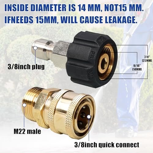 Pressure Washer Quick Connect Fittings M22 14mm to 3/8 Inch Adapter Set – 2 Pack