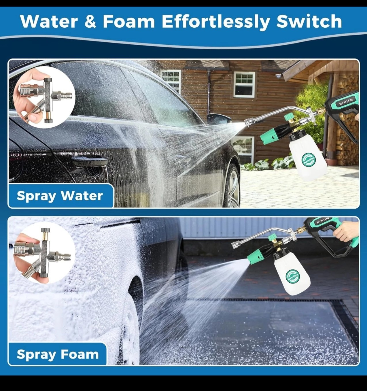 Industrial 5000PSI Pressure Washer Gun & Foam Cannon Kit Dual-Channel Car Washer