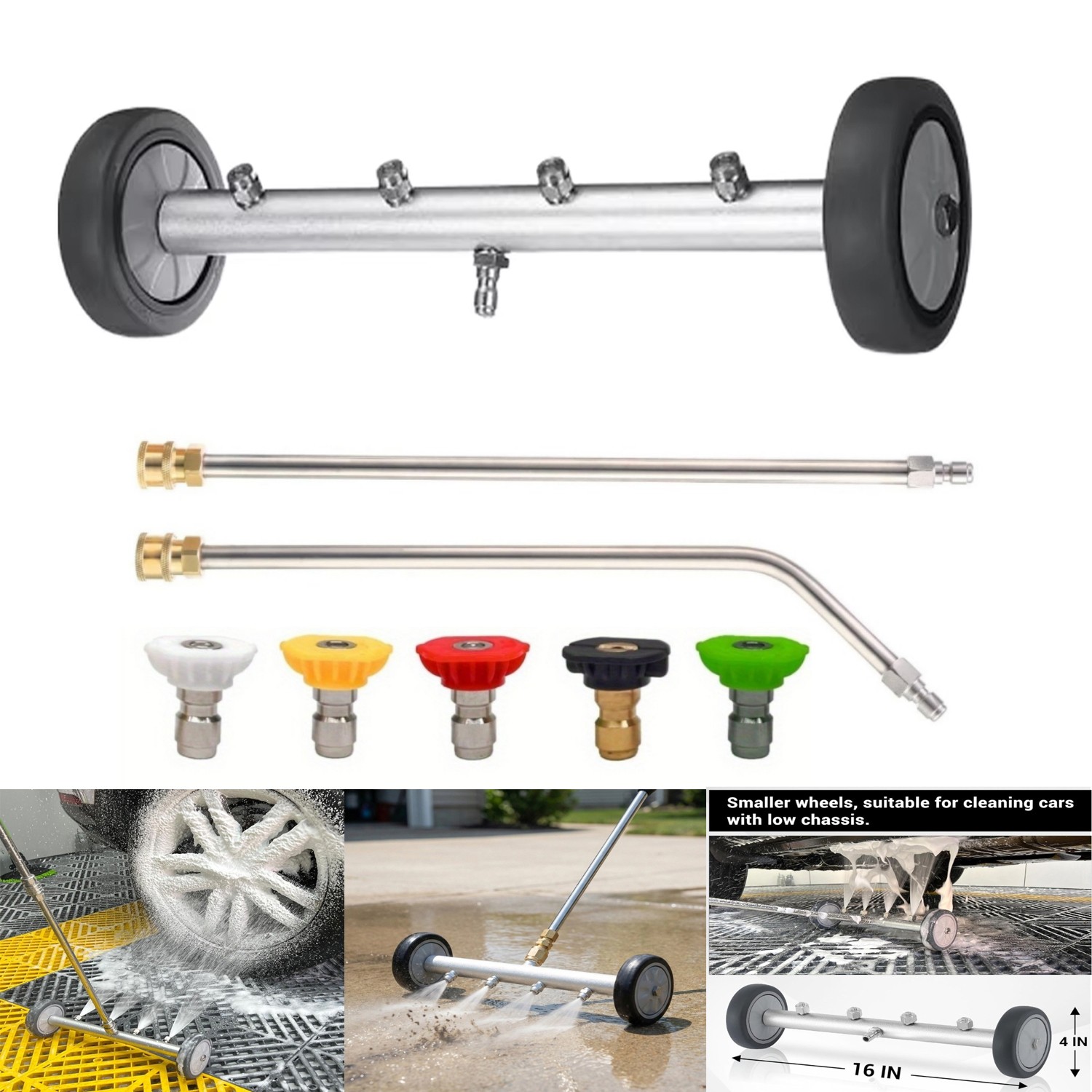 16 Inch Under Car Washer Pressure Washer with 2 Extension Wand and 5 Nozzles US