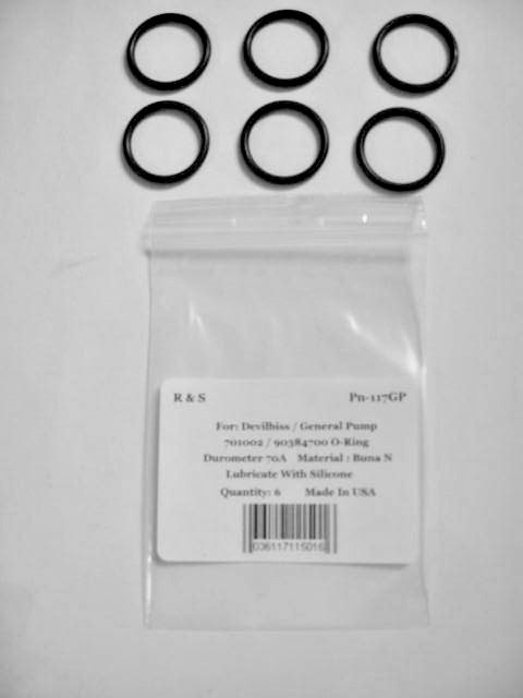 6 Devilbiss / General Pump 701002 / 90384700 O-Rings / R&S 117GP / Buna N Mat.