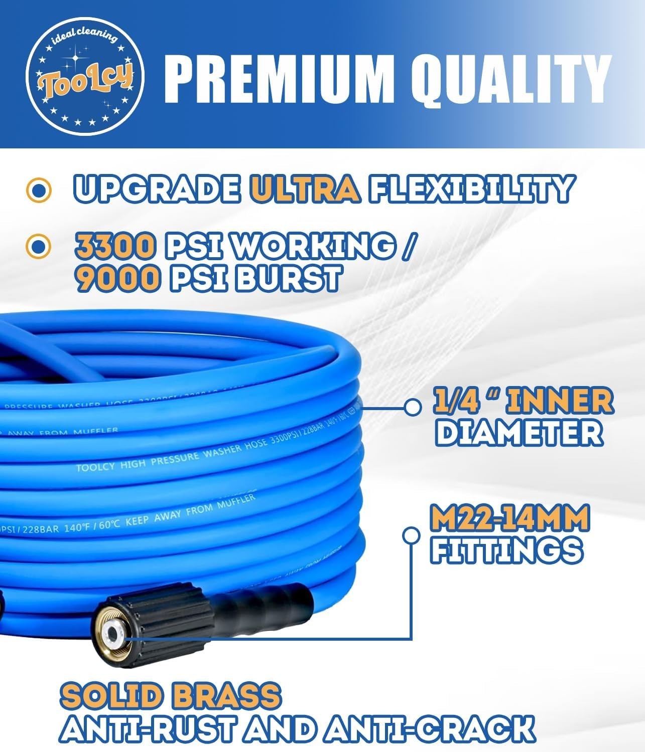 TOOLCY 3400 psi Power Washer Hose 50 ft x 1/4″, 5000 psi Pressure Washer Gun