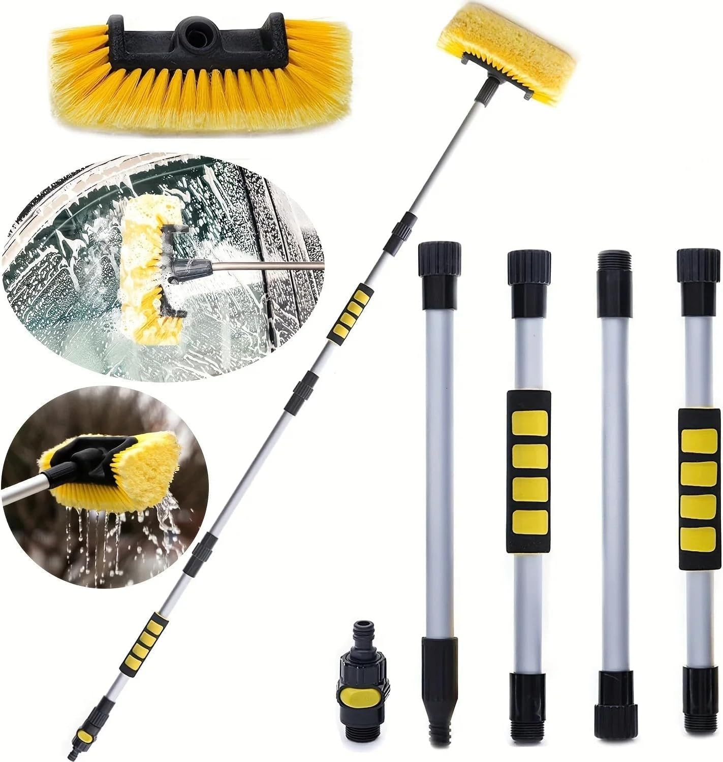 62″ Car Wash Brush with Long Handle Soft Bristle 62 inches, Yellow