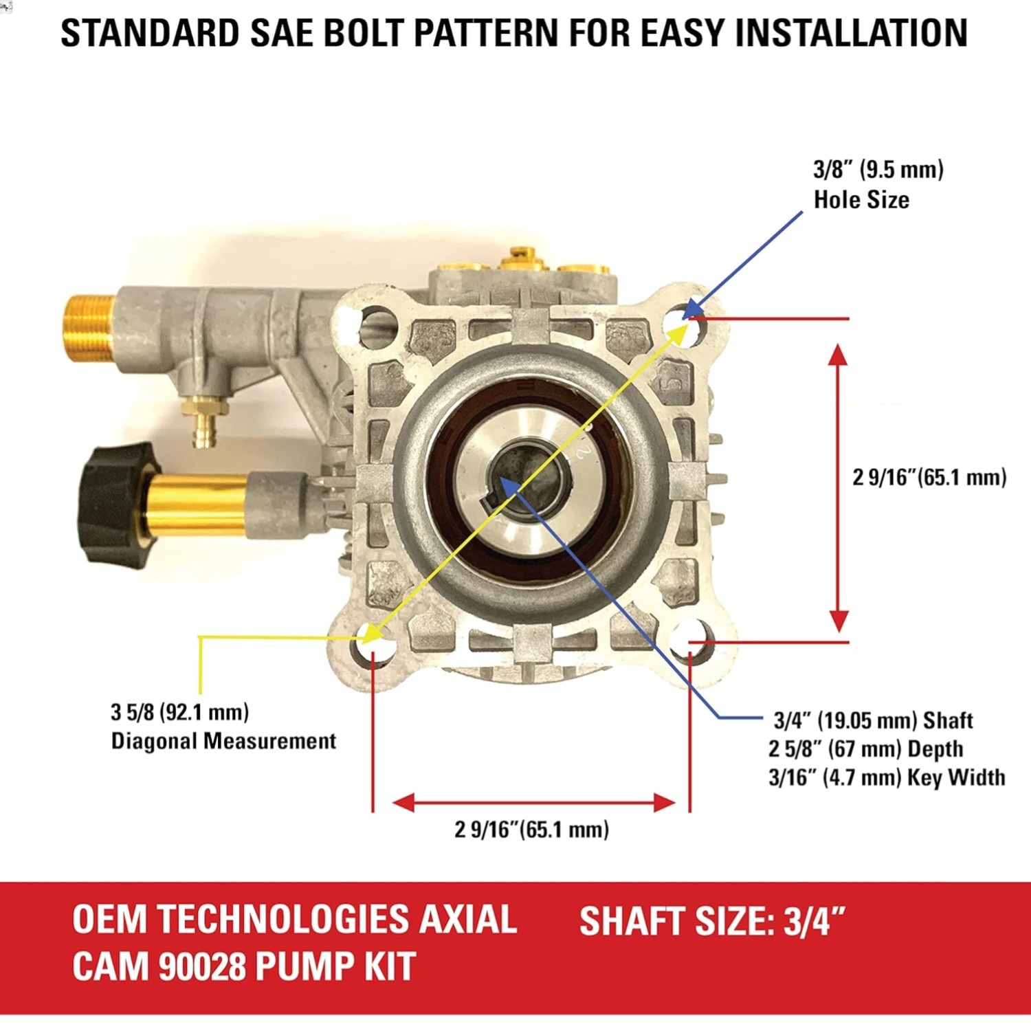 OEM Technologies 3300 PSI 2.4 GPM Replacement Pressure Washer Pump Kit, Horiz…