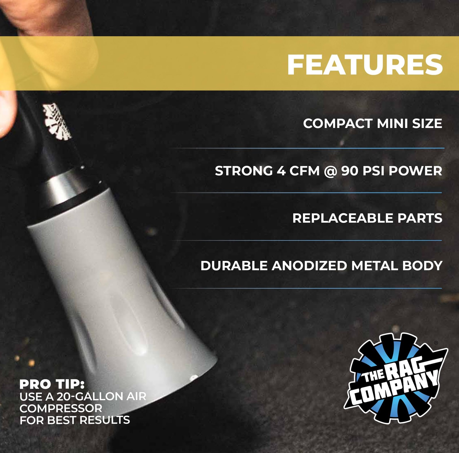 The Rag Company – Ultra Air Blaster Mini – Lift and Blast Dirt Black