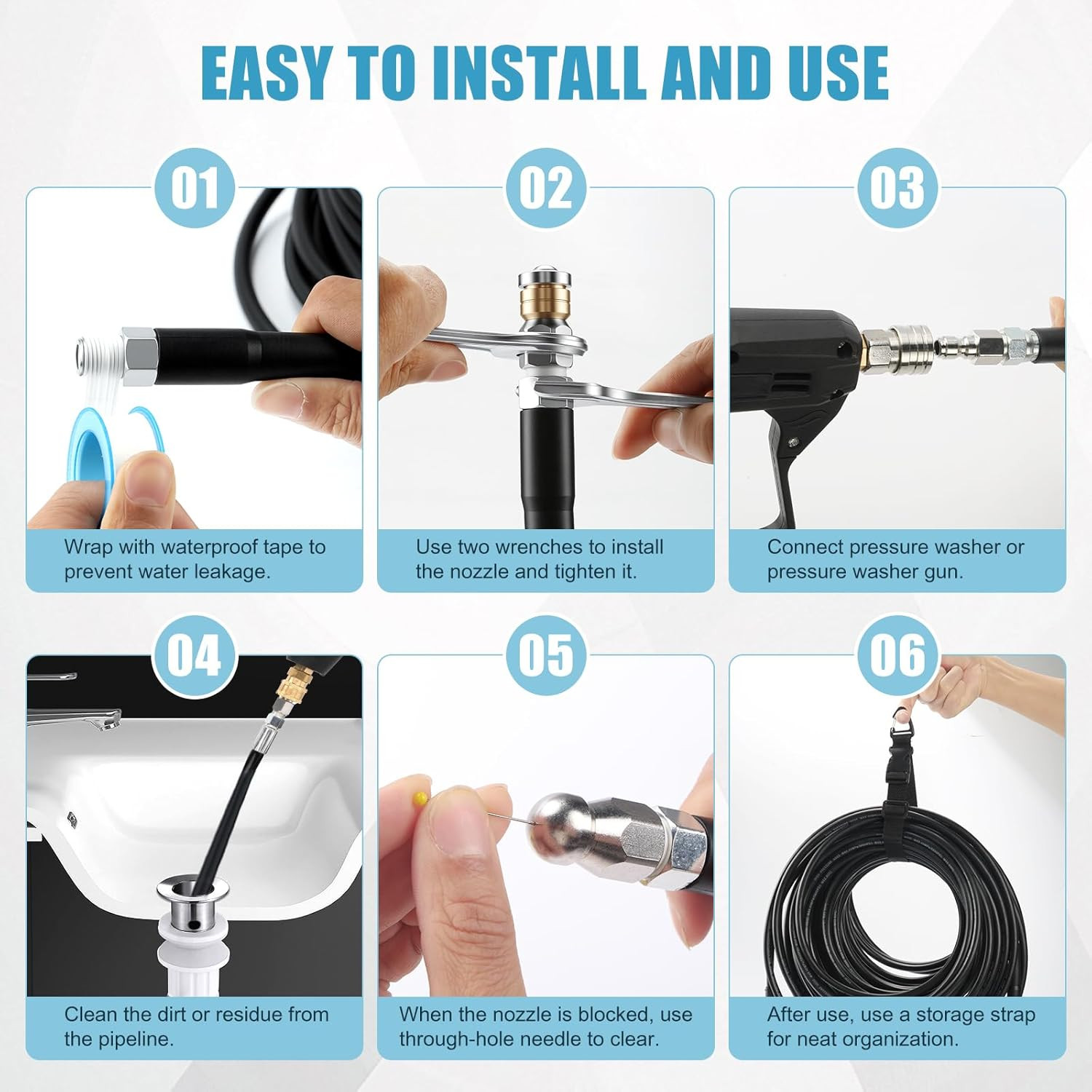 Drain Jetter Kit for Pressure Washer 50FT, 5800 PSI Sewer Jetter Hose Kit with 4