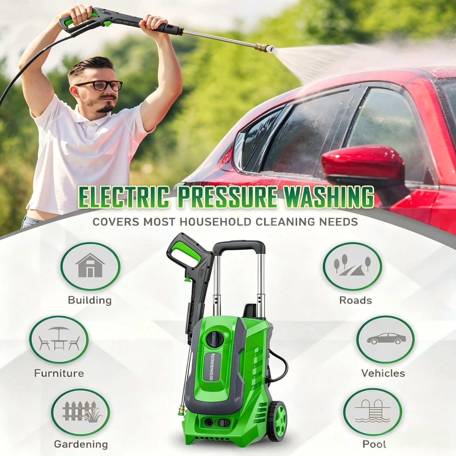 Pressure Washer 4200PSI 2.5GPM, 4 Quick Nozzles, 500ML Foam Cannon, for Patio
