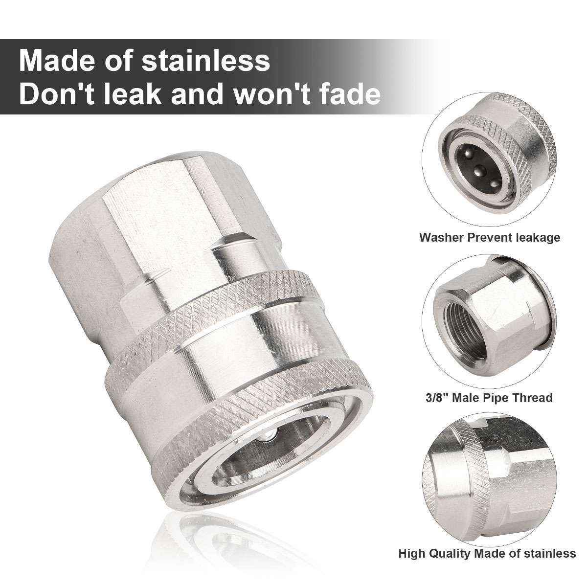 4Pcs 3/8″ NPT Stainless Steel Quick Connect Fitting Pressure Washer Adapter Set