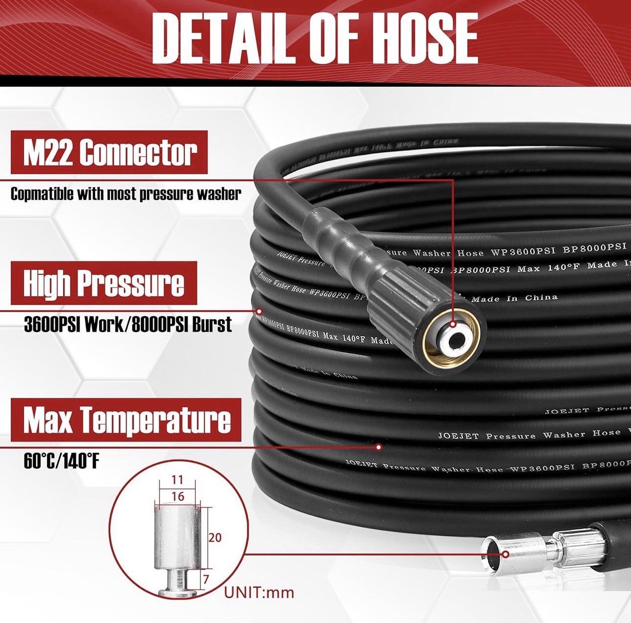 JOEJET Pressure Washer Spray Gun and Hose 32FT, Extension Wand and 5 Nozzle Tips