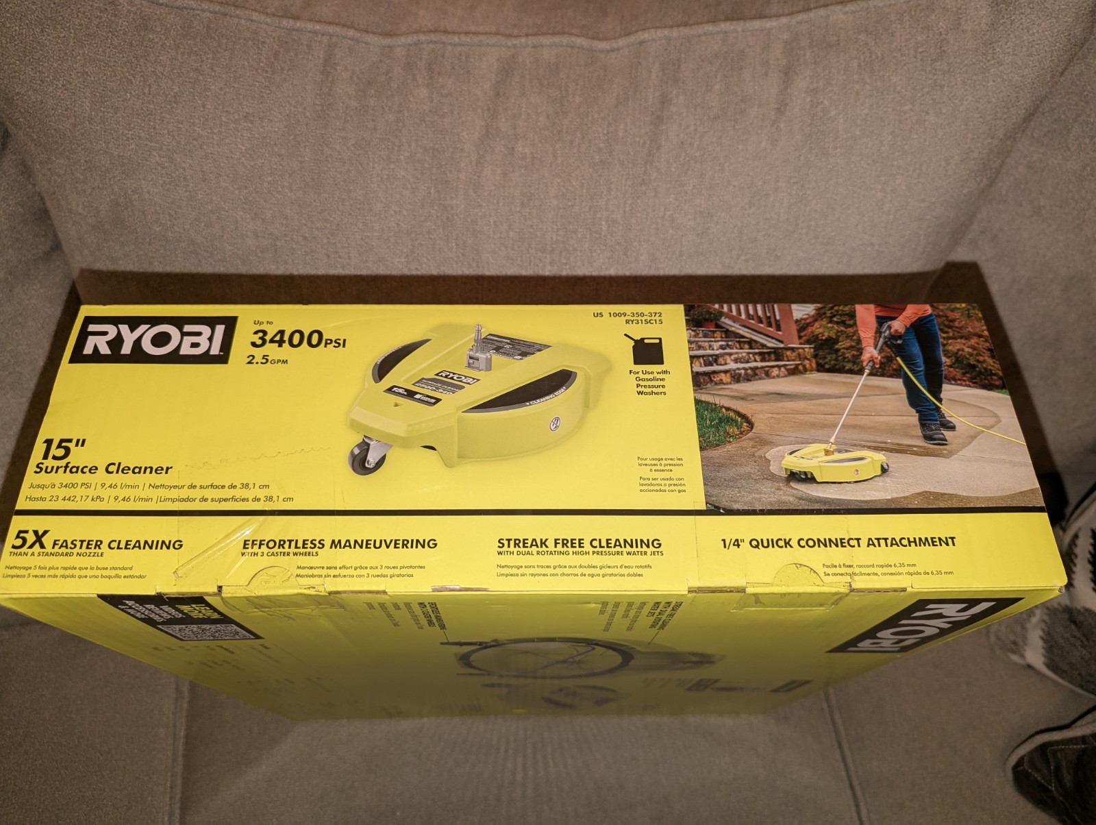 RYOBI 15″ 3400 PSI Gas Pressure Washer Surface Cleaner w/Caster Wheels RY31SC15