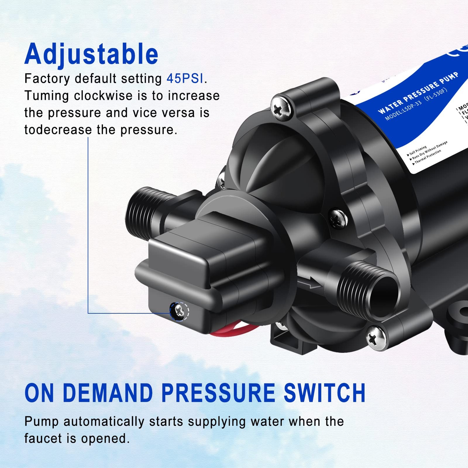 12V RV Water Pressure Pump – Self Priming, 50psi, 4gpm On Demand Pump for Kit…