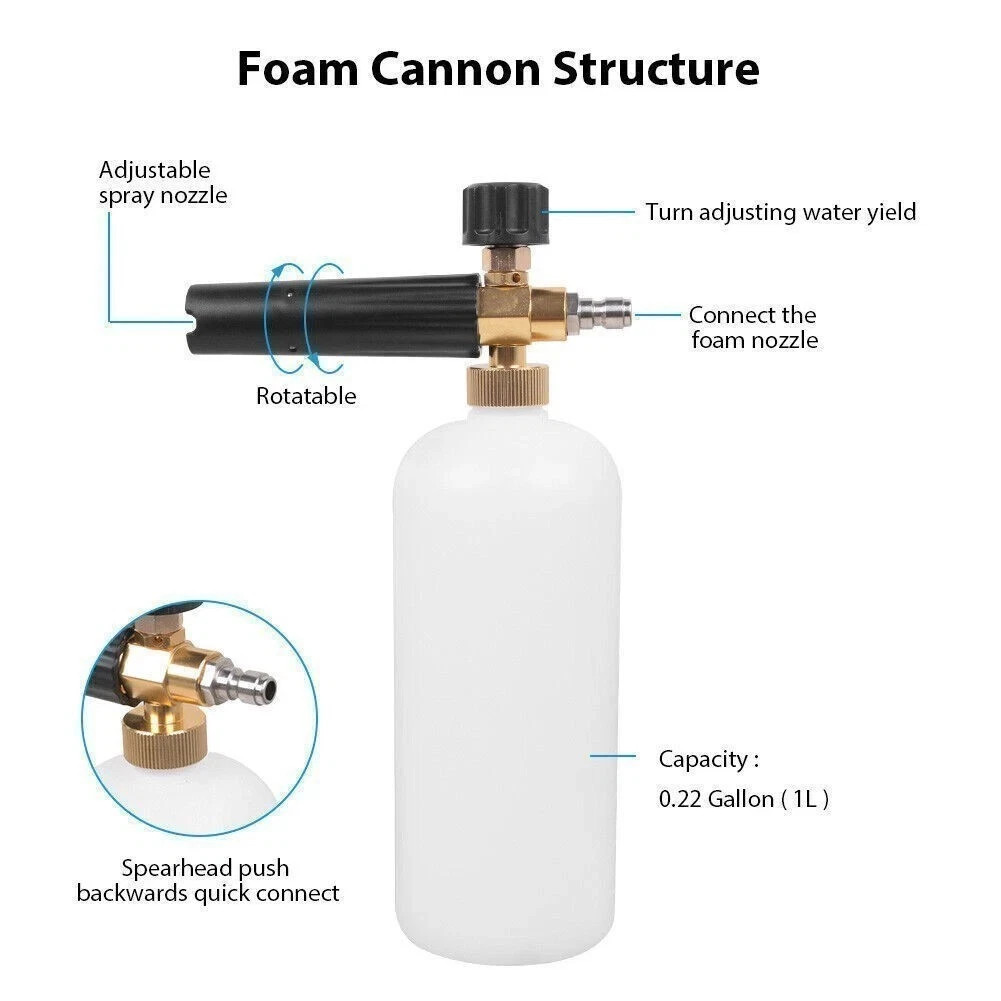 Snow Foam Lance Cannon Soap Bottle Sprayer Pressure Washer Gun Car Wash 1/4″